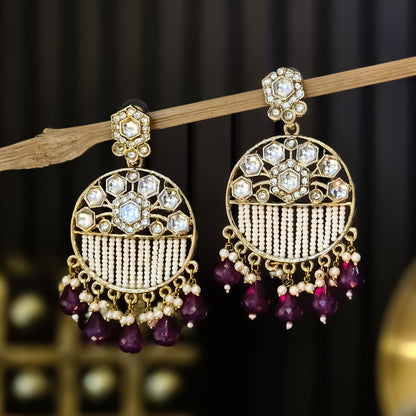 Adah Pearl Kundan Chandbali Earrings - Purple