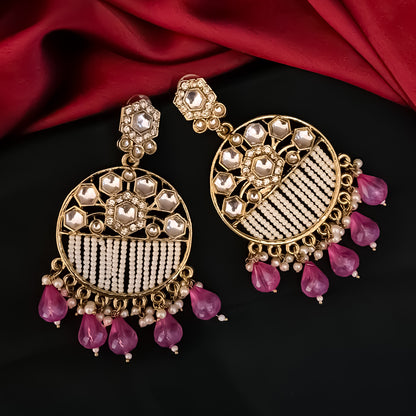 Adah Pearl Kundan Chandbali Earrings - Magenta Pink