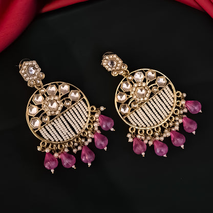 Adah Pearl Kundan Chandbali Earrings - Magenta Pink