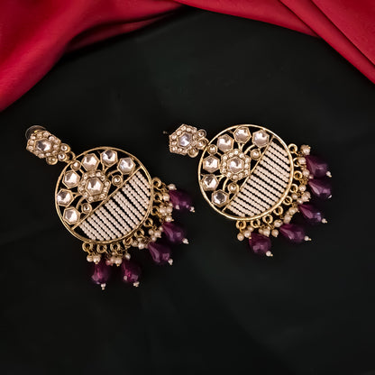 Adah Pearl Kundan Chandbali Earrings - Purple