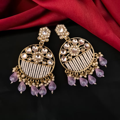 Adah Pearl Kundan Chandbali Earrings - Lavender