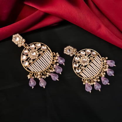 Adah Pearl Kundan Chandbali Earrings - Lavender