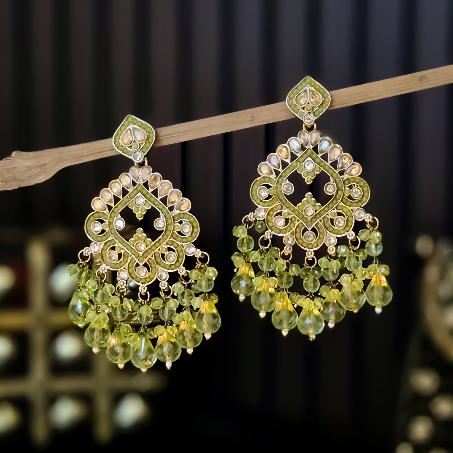 Manpreet Jadau Kundan Chandbali Earrings - Pista Green