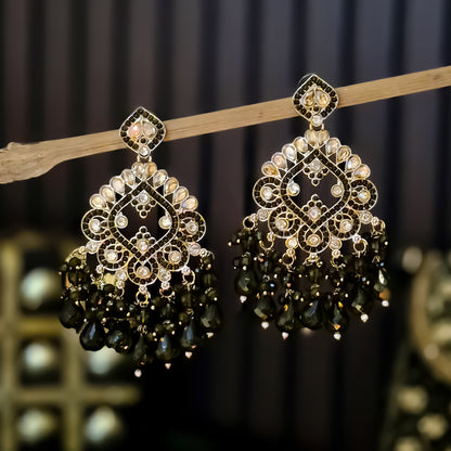 Manpreet Jadau Kundan Chandbali Earrings - Mehendi Green