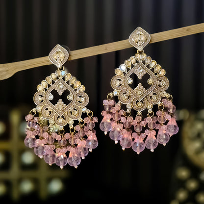 Manpreet Jadau Kundan Chandbali Earrings - Baby Pink