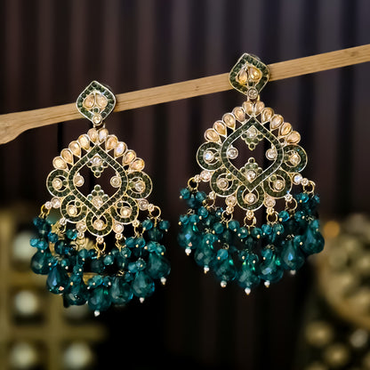 Manpreet Jadau Kundan Chandbali Earrings - Peacock Blue
