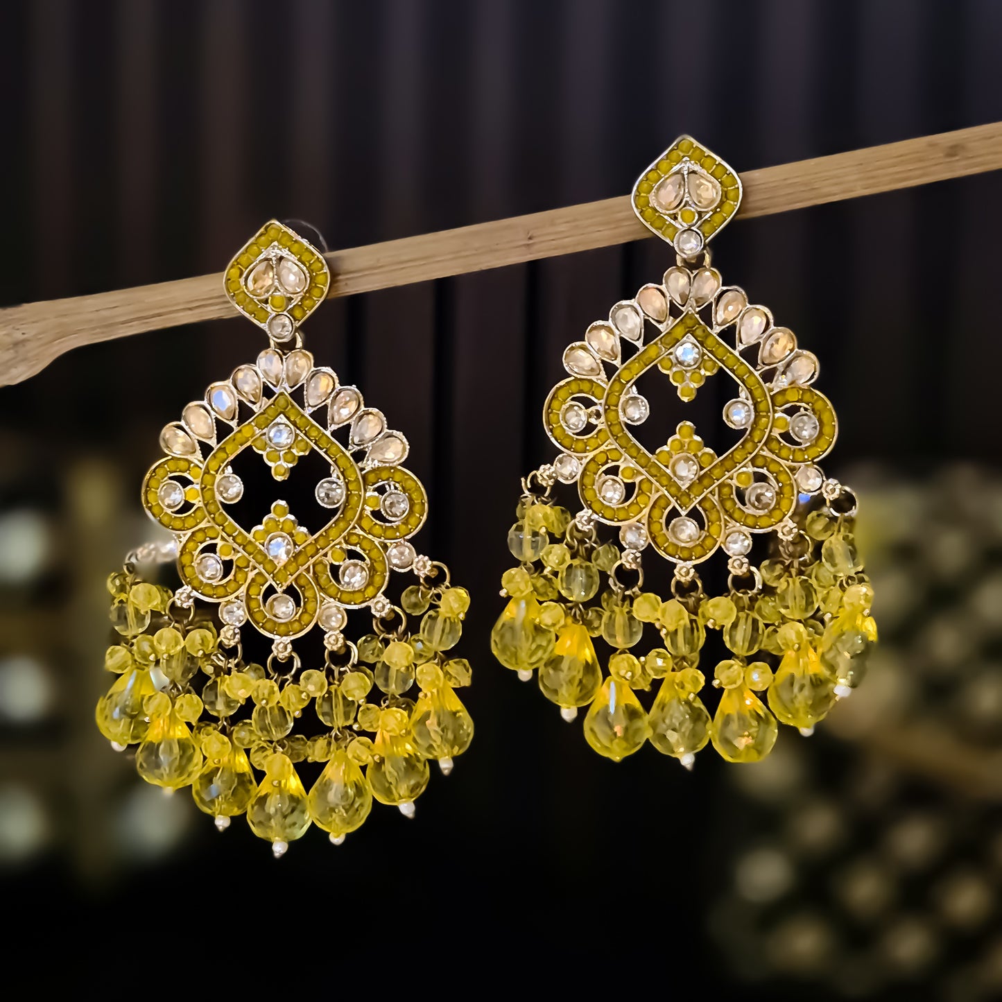 Manpreet Jadau Kundan Chandbali Earrings - Yellow