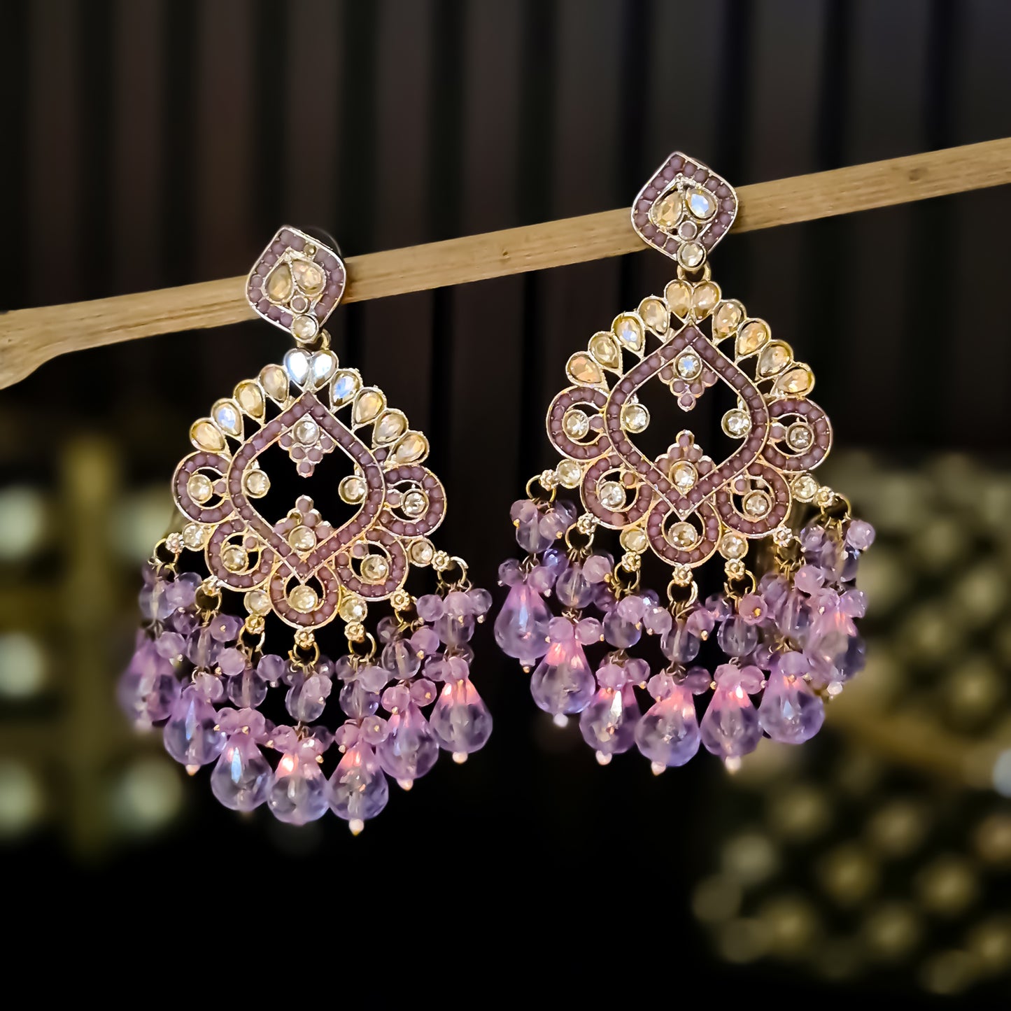Manpreet Jadau Kundan Chandbali Earrings - Lavender