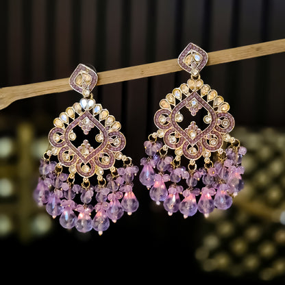Manpreet Jadau Kundan Chandbali Earrings - Lavender