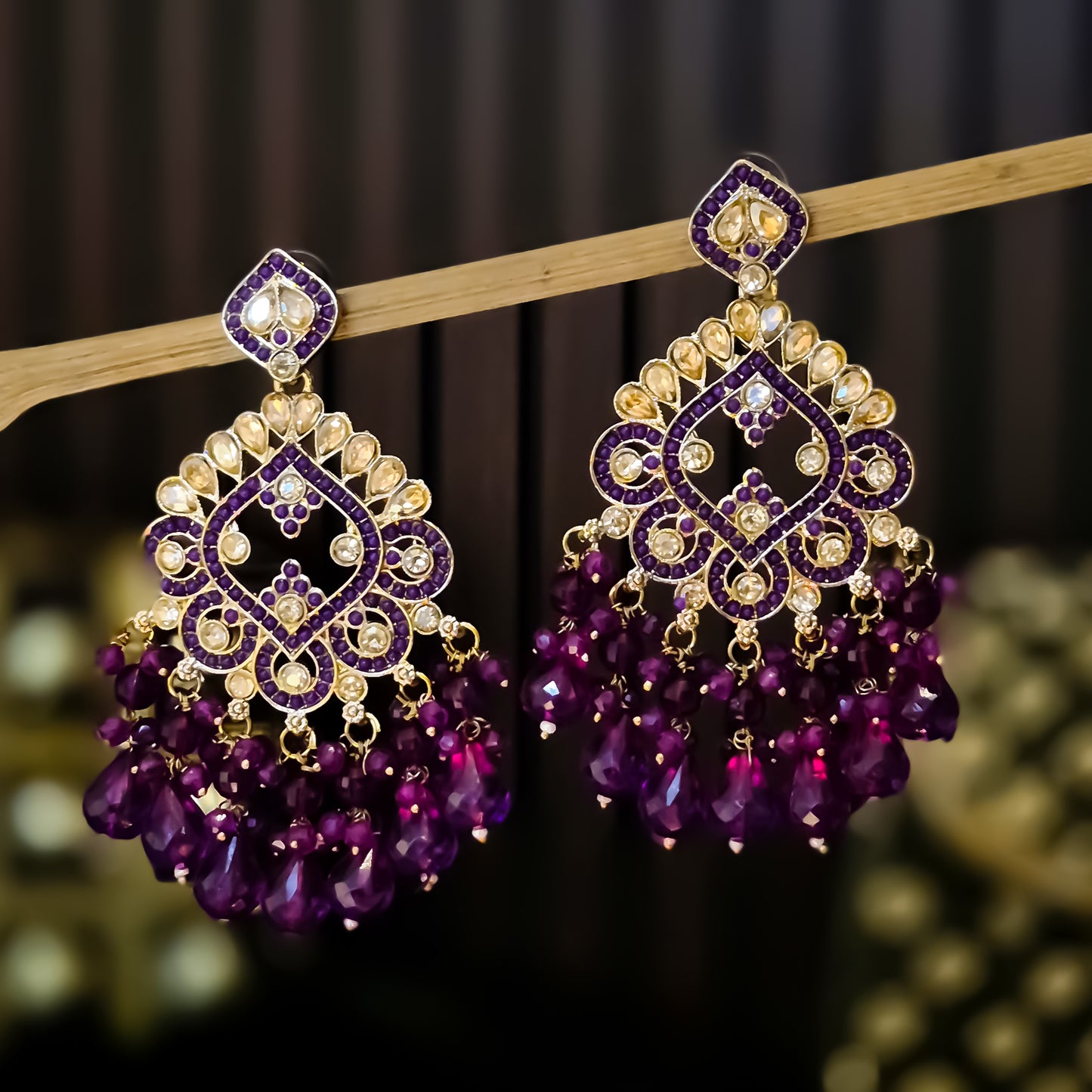 Manpreet Jadau Kundan Chandbali Earrings - Purple
