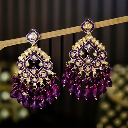 Manpreet Jadau Kundan Chandbali Earrings - Purple