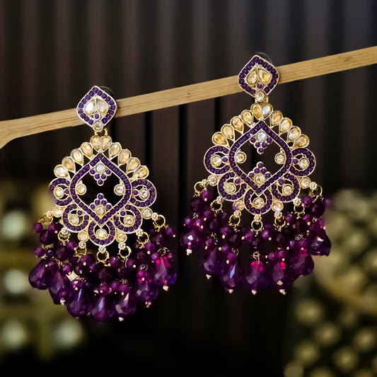 Manpreet Jadau Kundan Chandbali Earrings - Purple