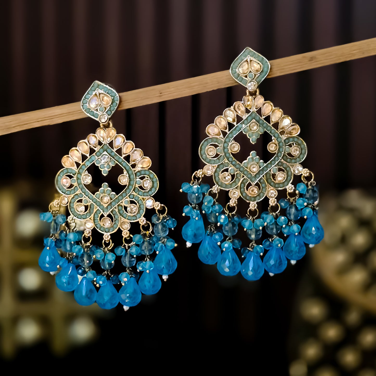 Manpreet Jadau Kundan Chandbali Earrings - Sky Blue