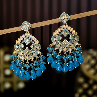 Manpreet Jadau Kundan Chandbali Earrings - Sky Blue