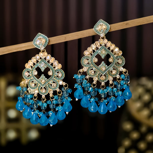 Manpreet Jadau Kundan Chandbali Earrings - Sky Blue