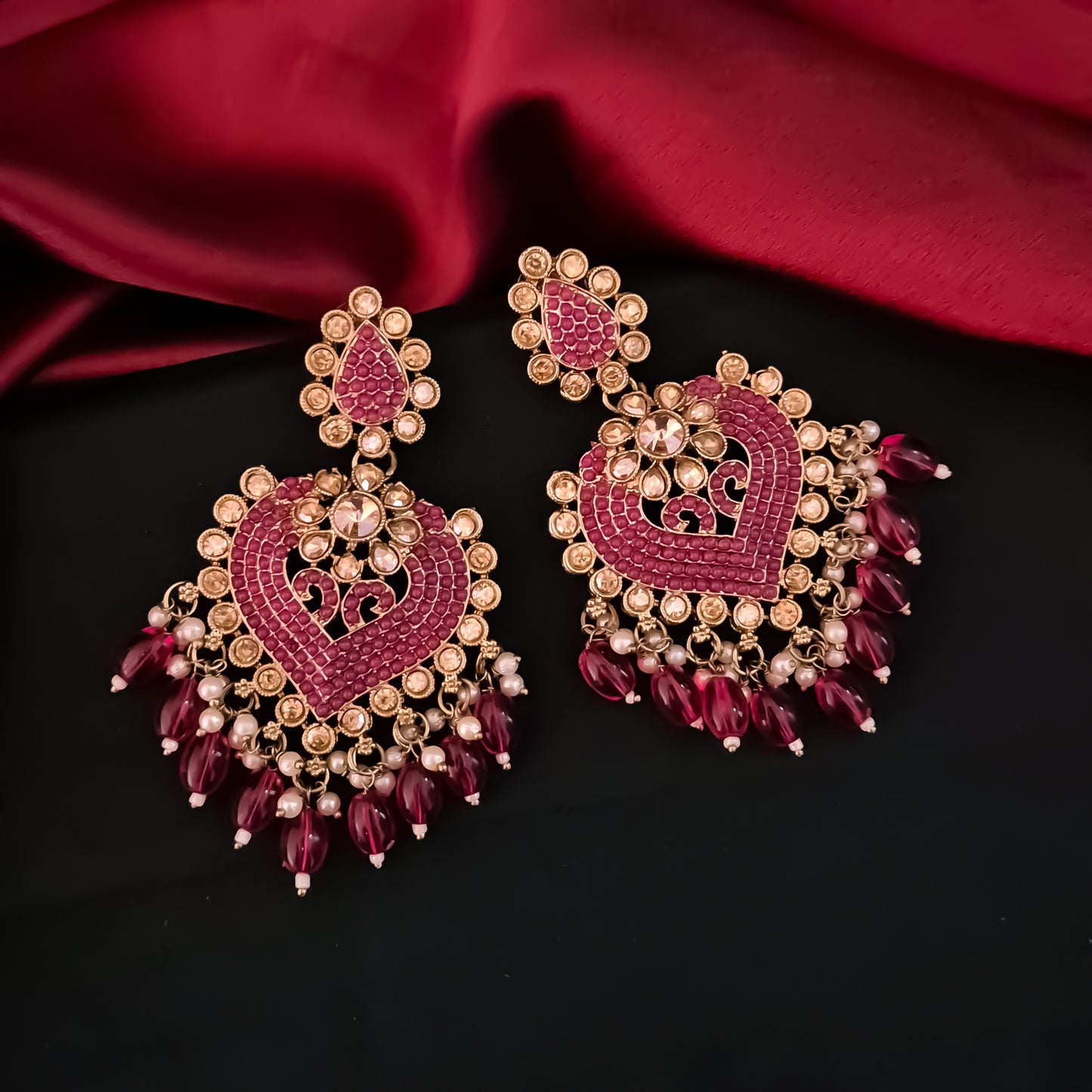 Sayali Jadau Chandbali Earrings - Pink