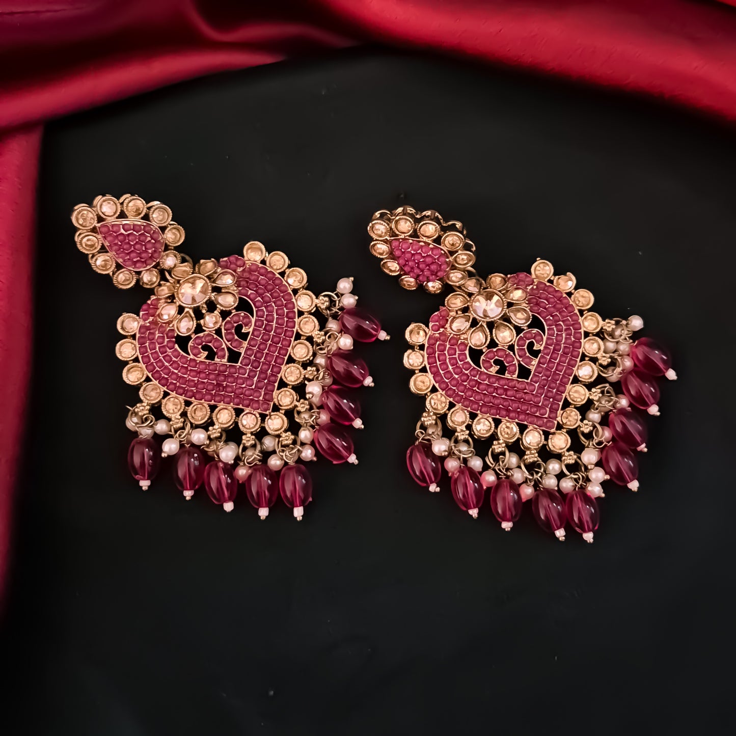 Sayali Jadau Chandbali Earrings - Pink