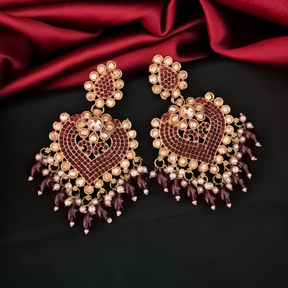 Sayali Jadau Chandbali Earrings - Wine