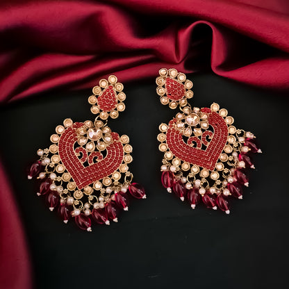 Sayali Jadau Chandbali Earrings - Red
