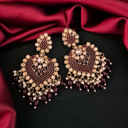 Sayali Jadau Chandbali Earrings- Maroon
