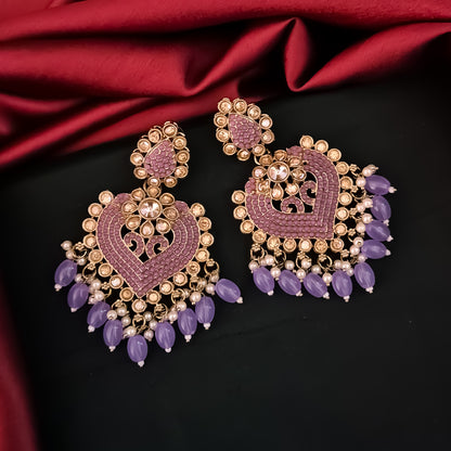 Sayali Jadau Chandbali Earrings- Lavender