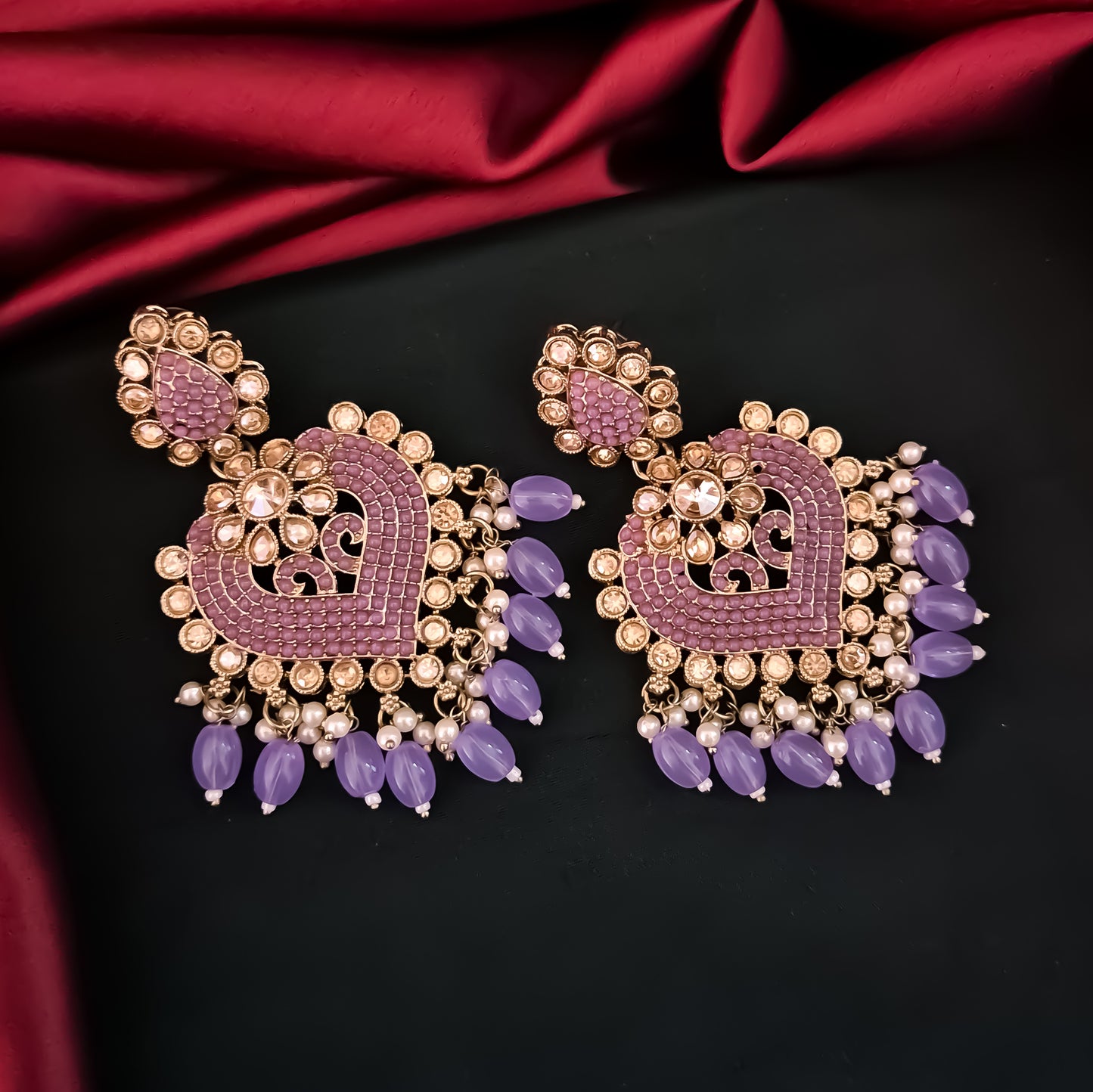 Sayali Jadau Chandbali Earrings- Lavender