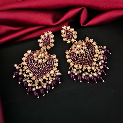 Sayali Jadau Chandbali Earrings- Purple