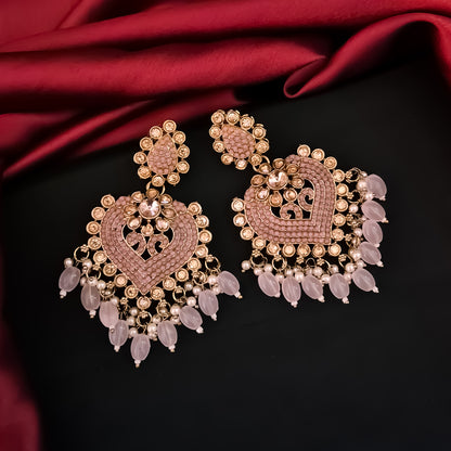 Sayali Jadau Chandbali Earrings - Baby Pink