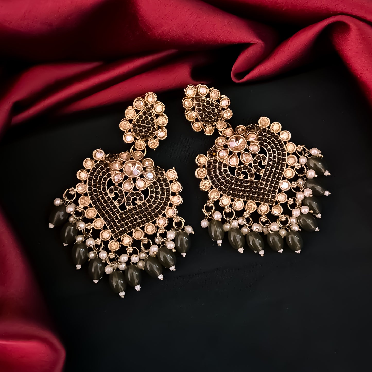 Sayali Jadau Chandbali Earrings- Mehendi Green