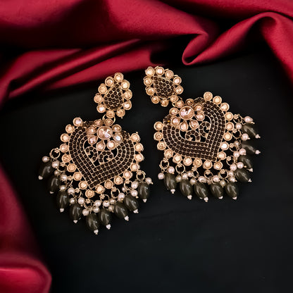 Sayali Jadau Chandbali Earrings- Mehendi Green