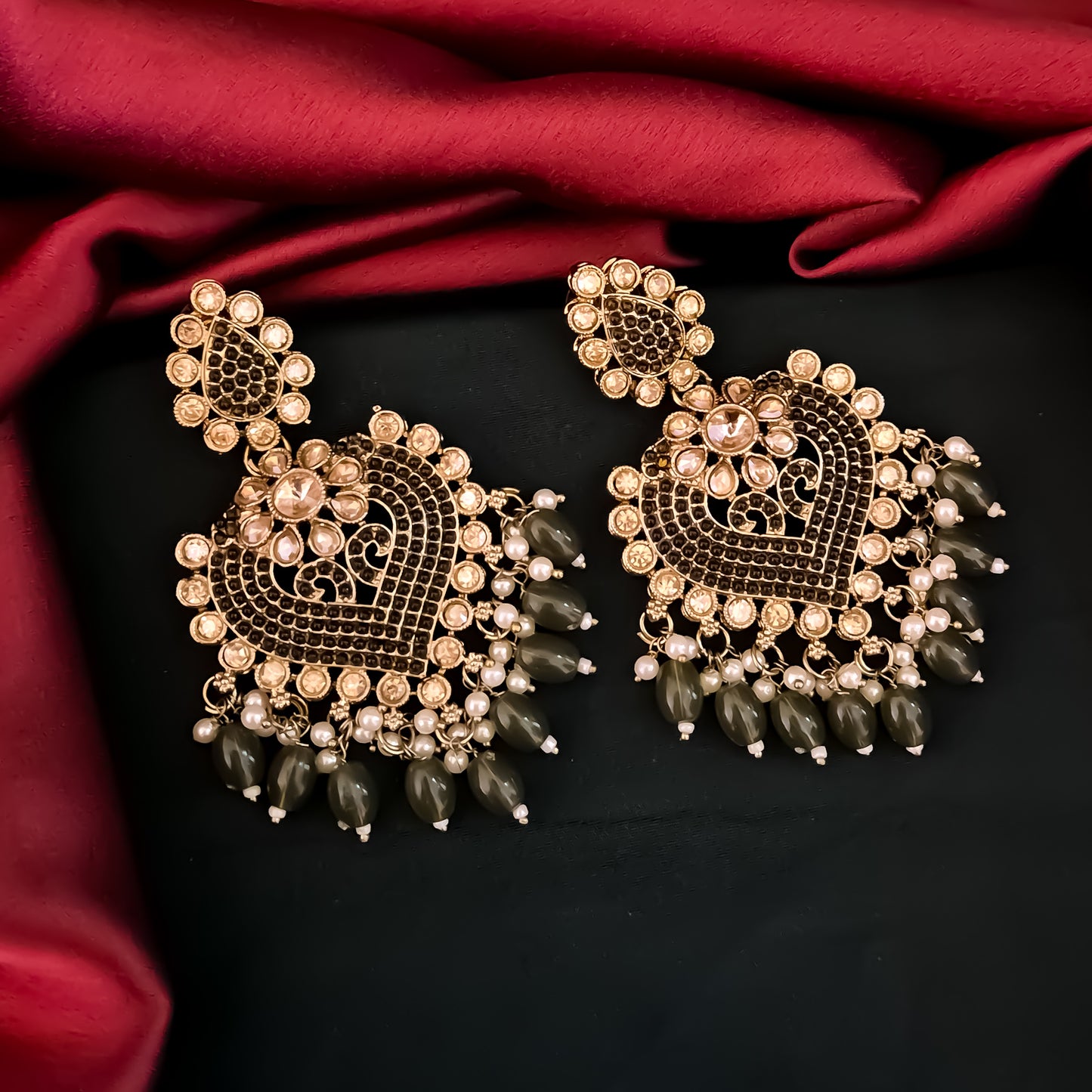 Sayali Jadau Chandbali Earrings- Mehendi Green