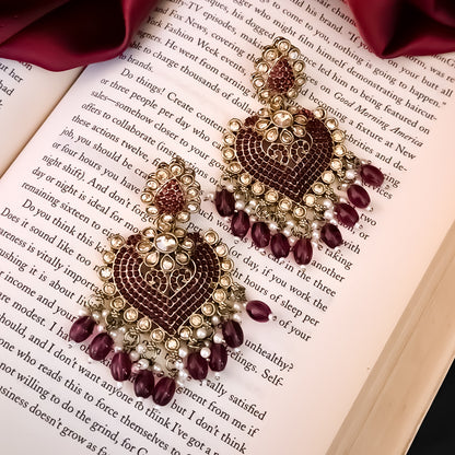 Sayali Jadau Chandbali Earrings - Wine