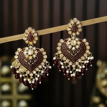 Sayali Jadau Chandbali Earrings- Maroon
