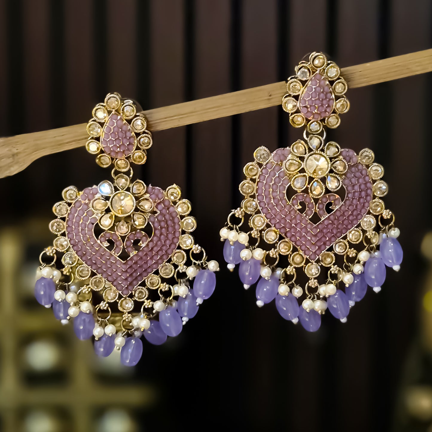 Sayali Jadau Chandbali Earrings- Lavender