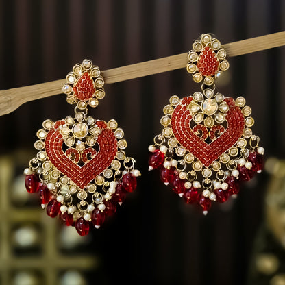 Sayali Jadau Chandbali Earrings - Red