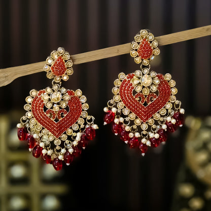 Sayali Jadau Chandbali Earrings - Red