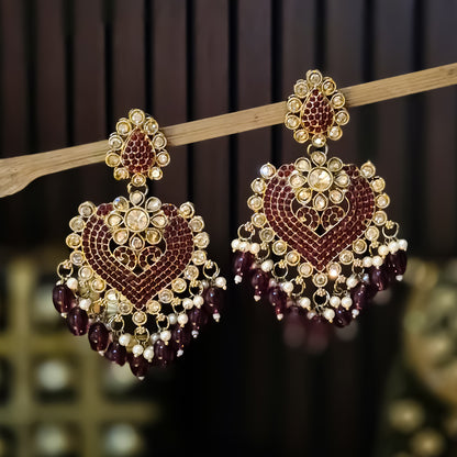 Sayali Jadau Chandbali Earrings - Wine