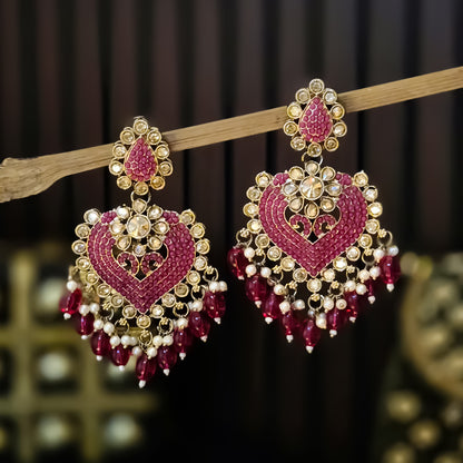 Sayali Jadau Chandbali Earrings - Pink