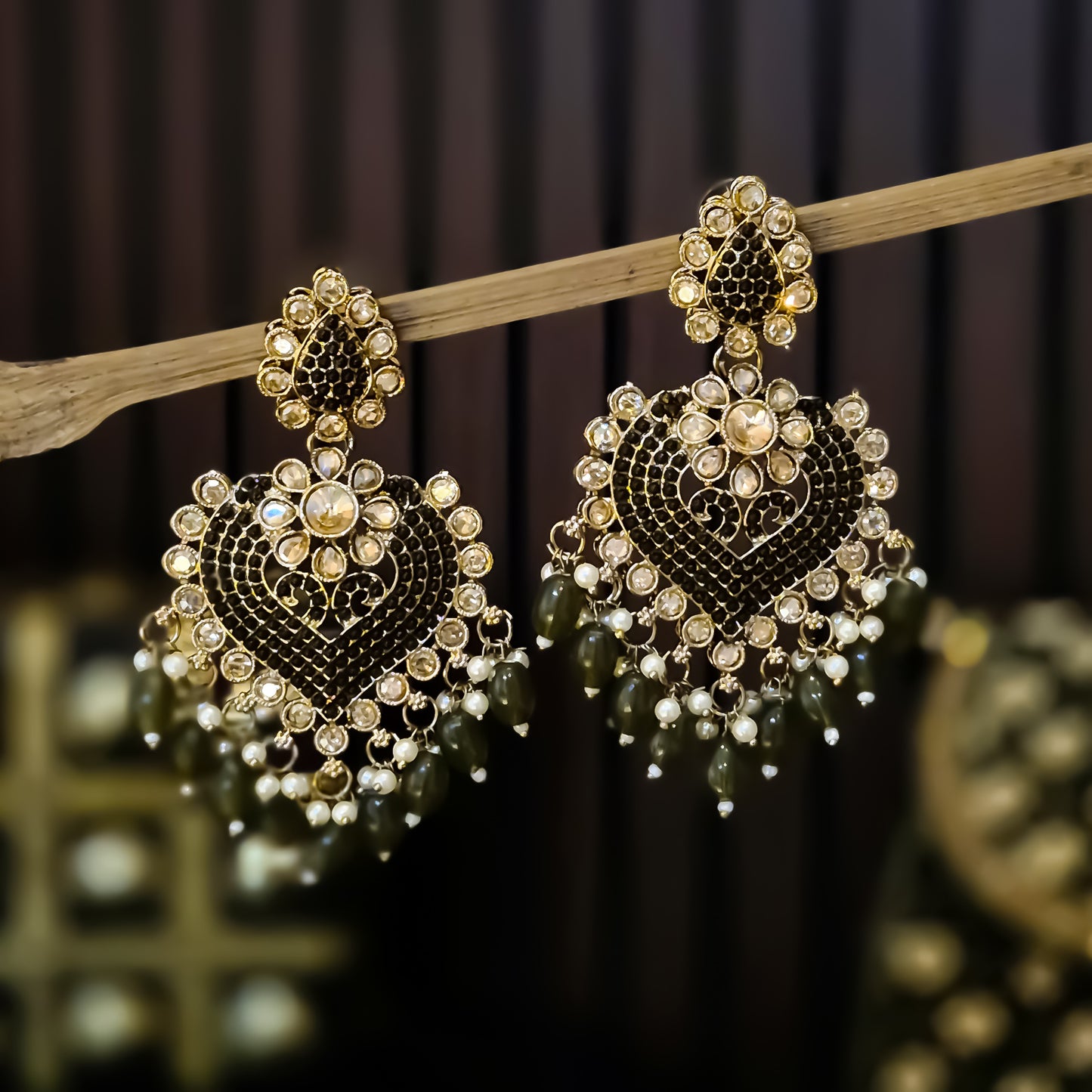 Sayali Jadau Chandbali Earrings- Mehendi Green