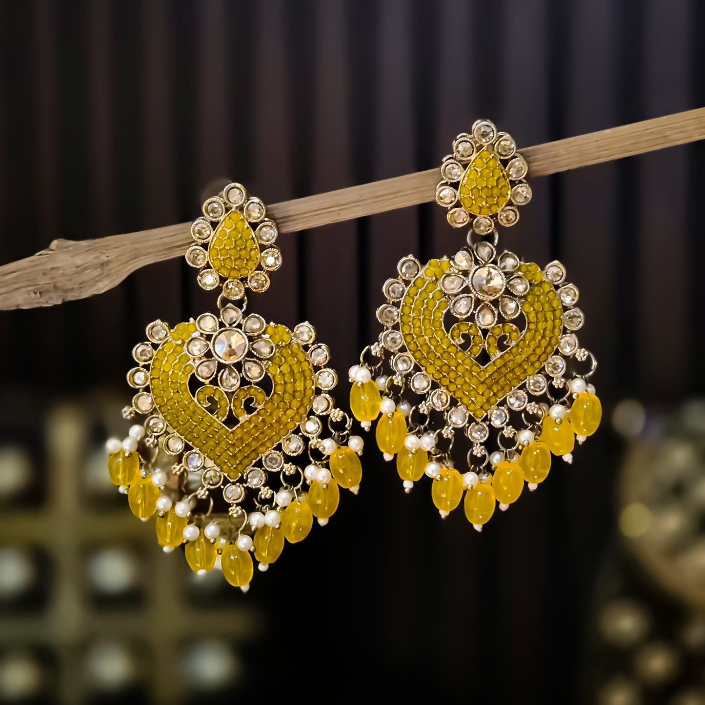 Sayali Jadau Chandbali Earrings- Yellow