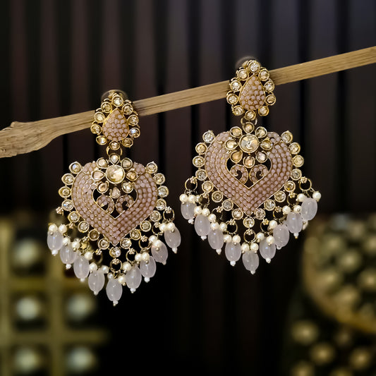 Sayali Jadau Chandbali Earrings - Baby Pink