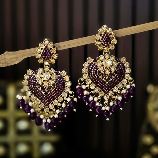 Sayali Jadau Chandbali Earrings- Purple