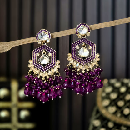 Mandana Kundan Chandbali Earrings - Purple