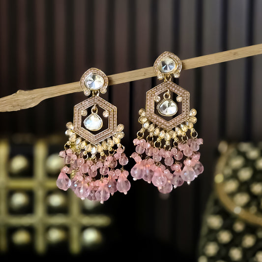 Mandana Kundan Chandbali Earrings - Baby Pink