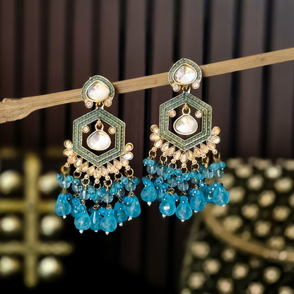 Mandana Kundan Chandbali Earrings - Sky Blue