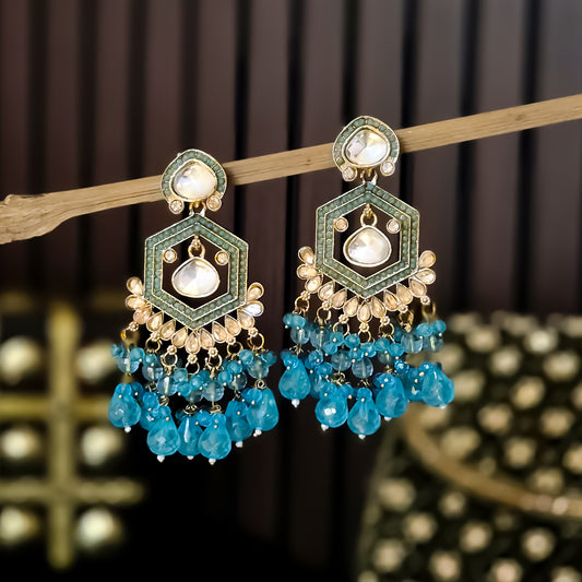 Mandana Kundan Chandbali Earrings - Sky Blue