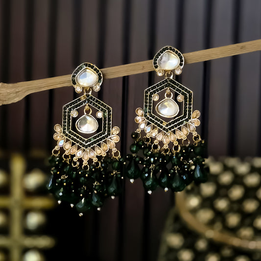 Mandana Kundan Chandbali Earrings - green