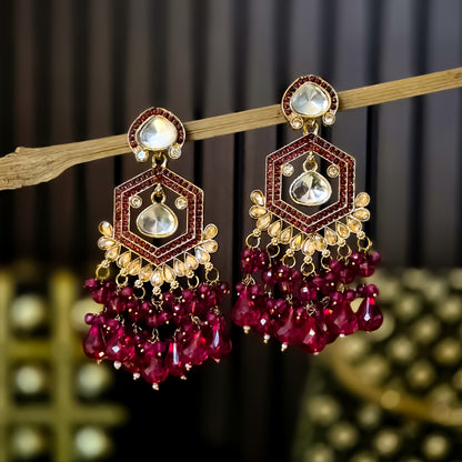 Mandana Kundan Chandbali Earrings - Wine