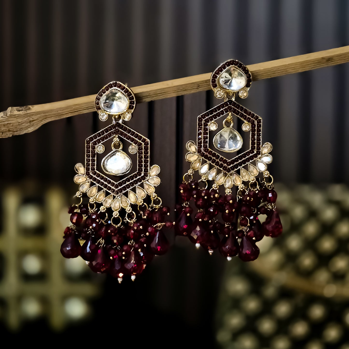 Mandana Kundan Chandbali Earrings - Maroon