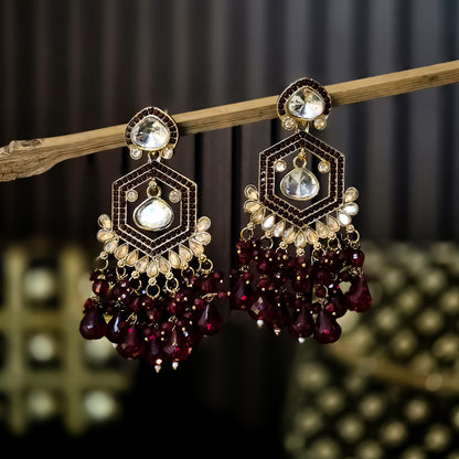 Mandana Kundan Chandbali Earrings - Maroon